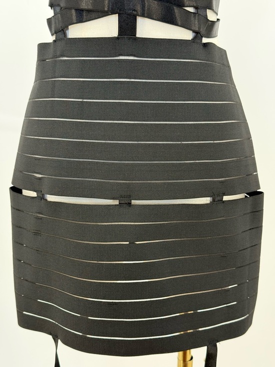 DreamGirl Sexy Black Strappy Harness Bandage Mini Dress with Garter Straps - Picture 4 of 16